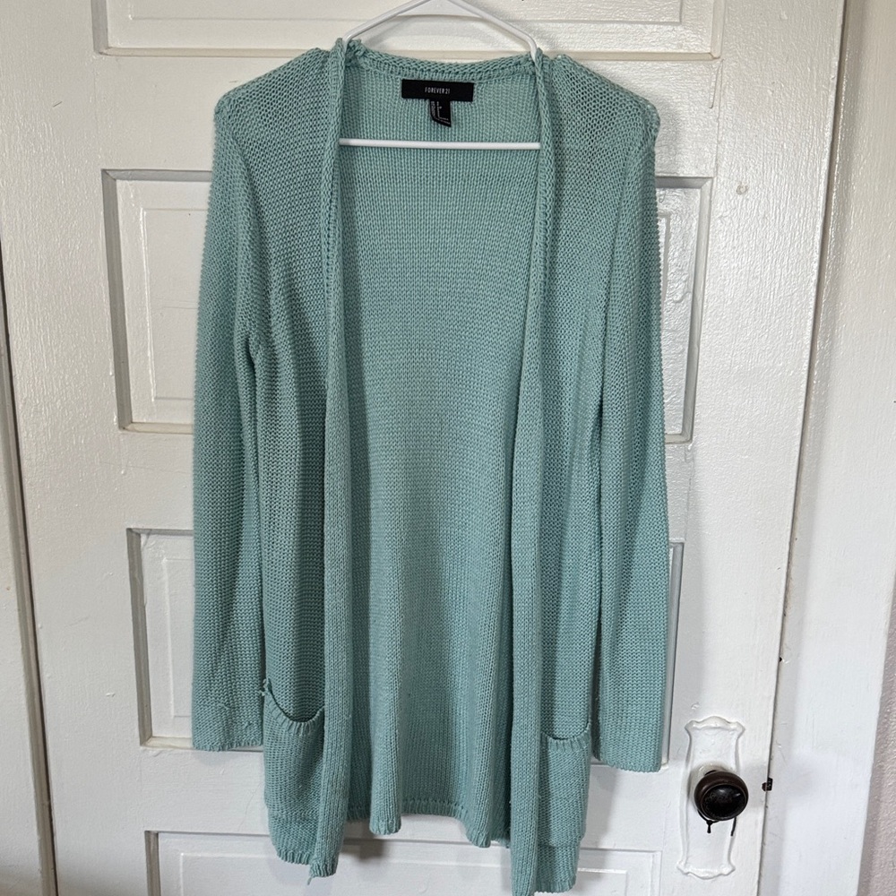 Forever 21 Light Green Open Front Cardigan